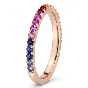 0.29 ct auksinis žiedas su spalvotais safyrais ir tsavoritais raudono aukso