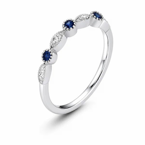0.30 ct žiedas su safyrais ir deimantais balto aukso