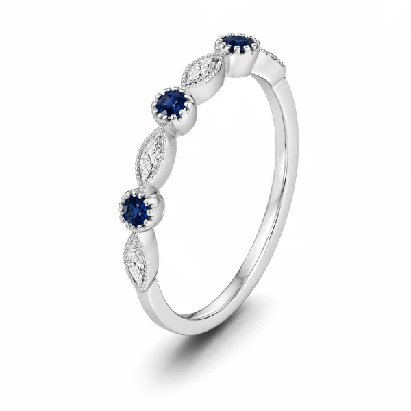 0.30 ct žiedas su safyrais ir deimantais baltas auksas