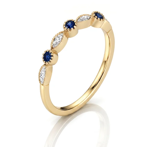 0.30 ct žiedas su safyrais ir deimantais geltono aukso