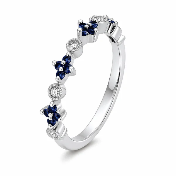 0.31 ct žiedas su safyrais ir deimantais balto aukso