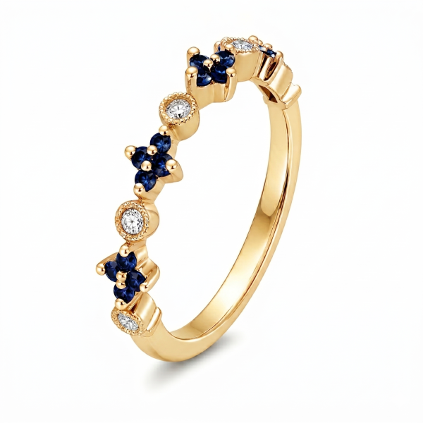 0.31 ct žiedas su safyrais ir deimantais geltonas auksas