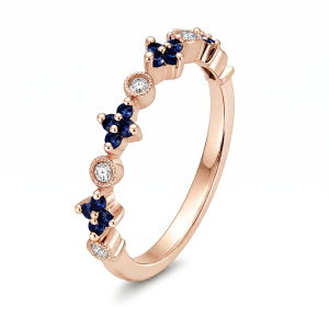 0.31 ct žiedas su safyrais ir deimantais raudono aukso