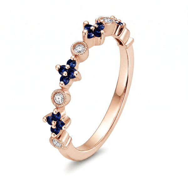 0.31 ct žiedas su safyrais ir deimantais raudono aukso
