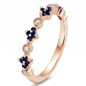 0.31 ct žiedas su safyrais ir deimantais raudono aukso