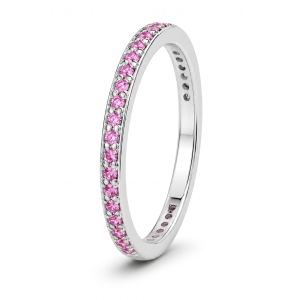 0.33 ct auksinis žiedas su rožiniais safyrais balto aukso