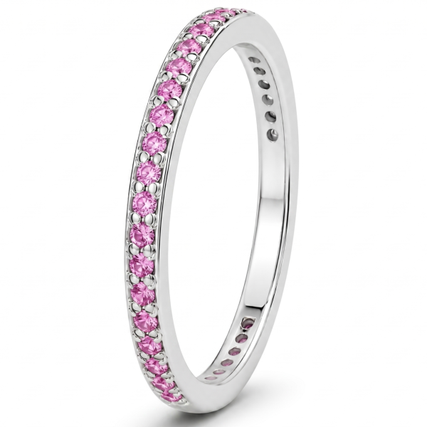 0.33 ct auksinis žiedas su rožiniais safyrais balto aukso