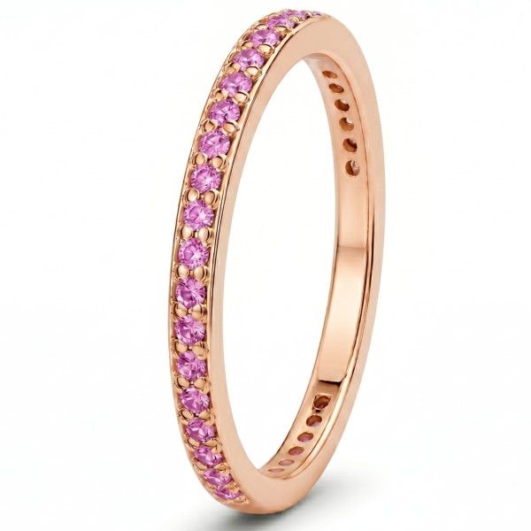 0.33 ct auksinis žiedas su rožiniais safyrais raudono aukso