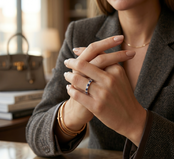 0.40 ct žiedas su safyrais ir deimantais