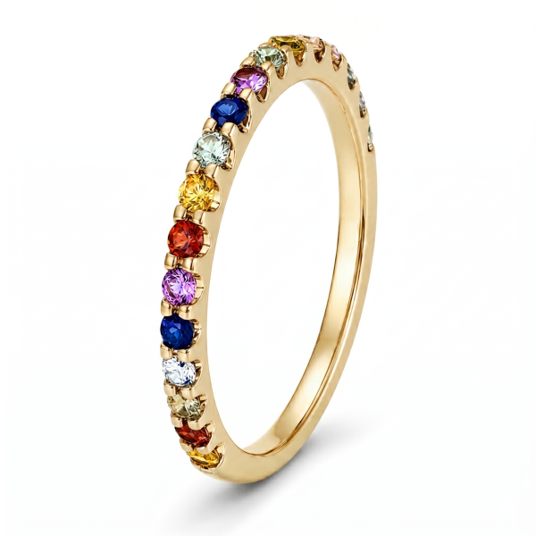 0.41 ct auksinis žiedas su spalvotais safyrais ir deimantais geltonas auksas