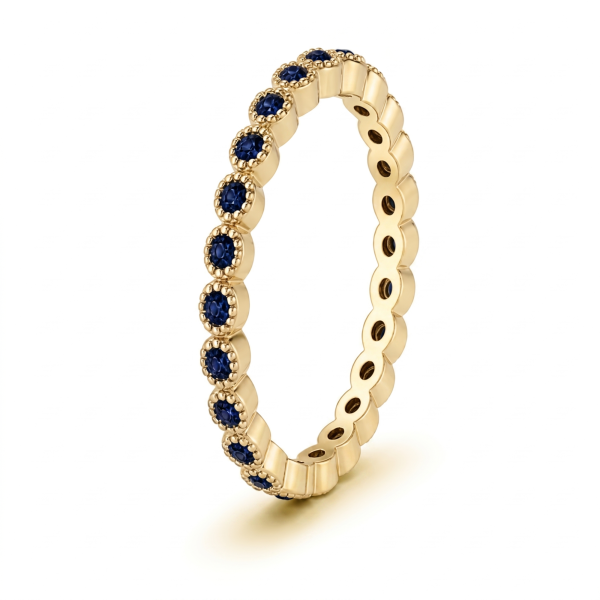 0.42 ct žiedas su mėlynais safyrais geltono aukso