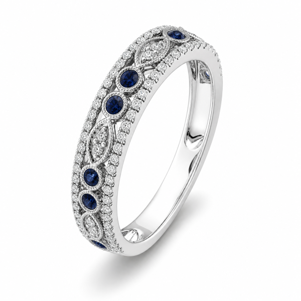 0.52 ct žiedas su safyrais ir deimantais balto aukso