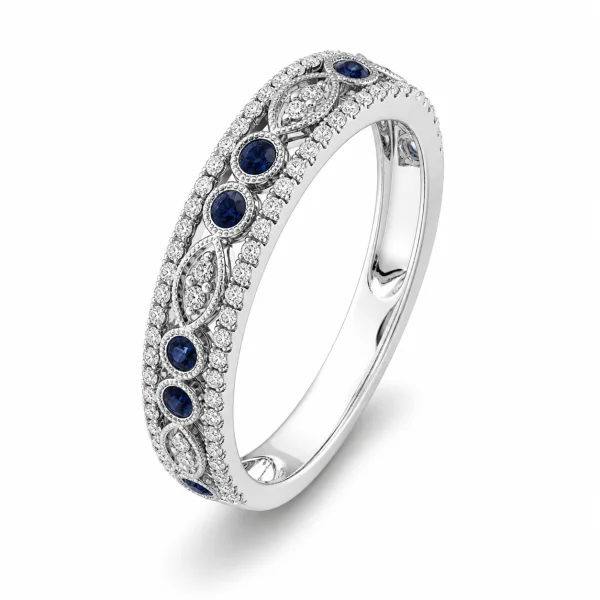 0.52 ct žiedas su safyrais ir deimantais balto aukso