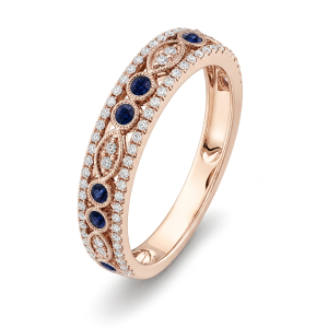 0.52 ct žiedas su safyrais ir deimantais raudono aukso