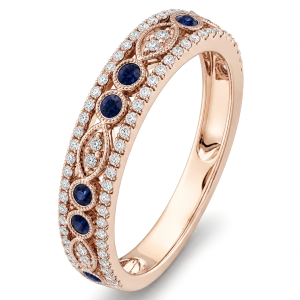 0.52 ct žiedas su safyrais ir deimantais raudono aukso