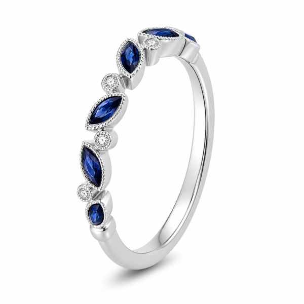 0.55 ct žiedas su safyrais ir deimantais balto aukso