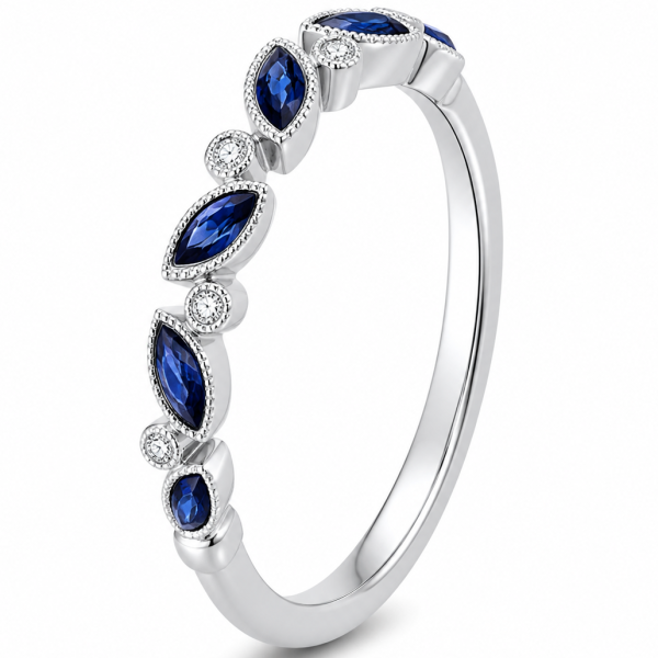 0.55 ct žiedas su safyrais ir deimantais balto aukso