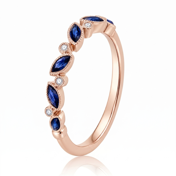 0.55 ct žiedas su safyrais ir deimantais raudono aukso