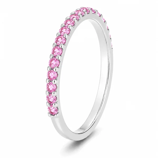 0.63 ct auksinis žiedas su rožiniais safyrais balto aukso žiedas-juostelė