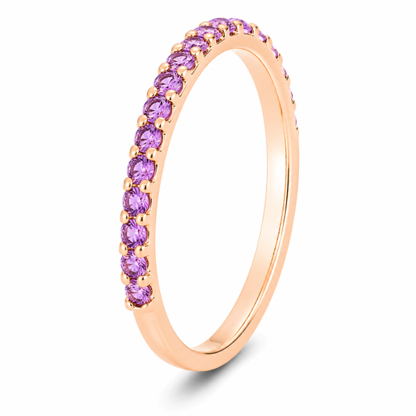 0.63 ct auksinis žiedas su rožiniais safyrais raudono aukso žiedas-juostelė