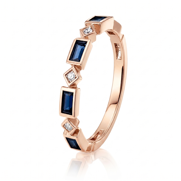 0.65 ct žiedas su safyrais ir deimantais raudono aukso