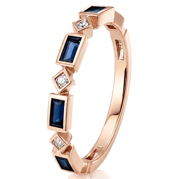 0.65 ct žiedas su safyrais ir deimantais raudono aukso