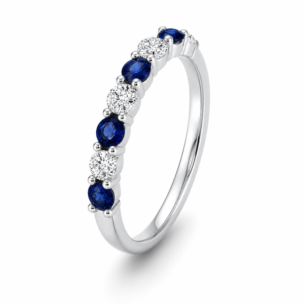 0.88 ct žiedas su safyrais ir deimantais balto aukso