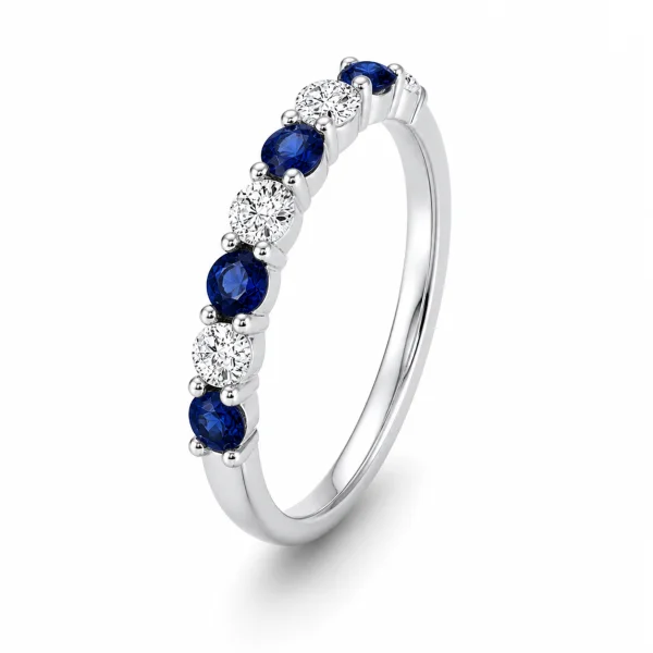 0.88 ct žiedas su safyrais ir deimantais balto aukso