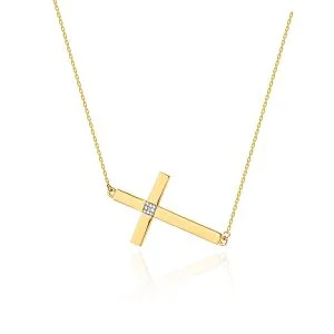 Yellow gold chain with a cross and a diamond