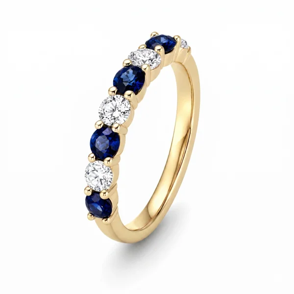 1.02 ct žiedas su safyrais ir deimantais geltono aukso