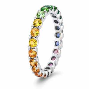 1.12 ct auksinis žiedas su spalvotais safyrais balto aukso