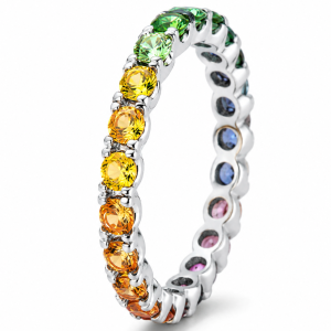 1.12 ct auksinis žiedas su spalvotais safyrais balto aukso