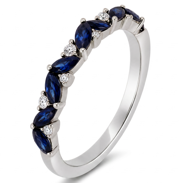 1.15 ct žiedas su safyrais ir deimantais balto aukso