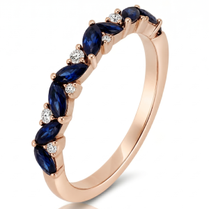 1.15 ct žiedas su safyrais ir deimantais raudono aukso