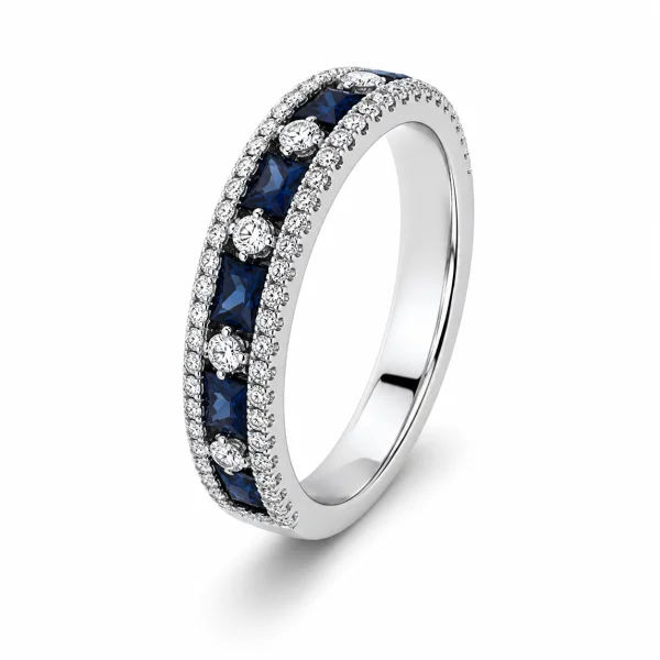 1.88 ct žiedas su safyrais ir deimantais baltas auksas