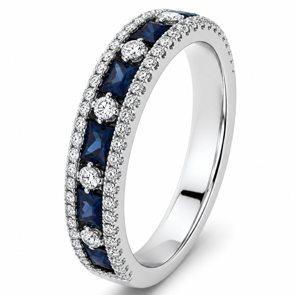 1.88 ct žiedas su safyrais ir deimantais baltas auksas