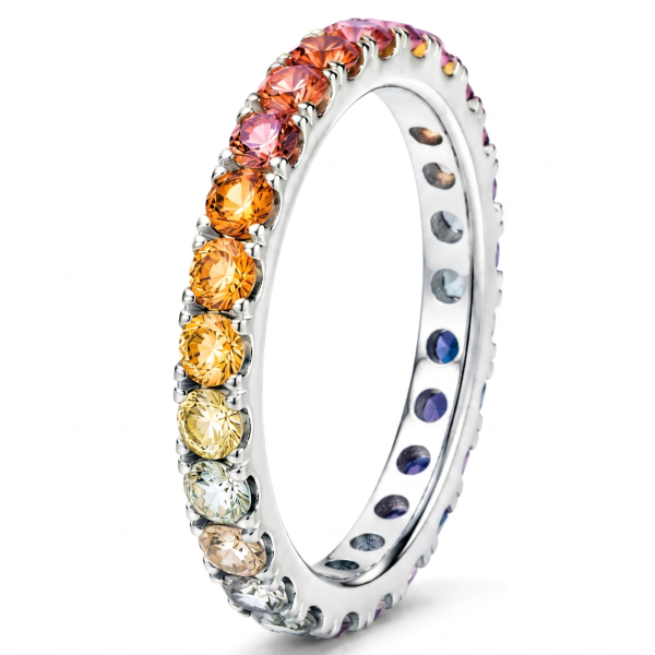 1.99 ct auksinis žiedas su spalvotais safyrais balto aukso