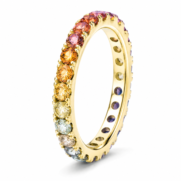 1.99 ct auksinis žiedas su spalvotais safyrais geltono aukso