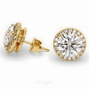 Auksiniai auskarai su 2.50 ct Round formos Lab Grown Diamonds (užaugintais deimantais)