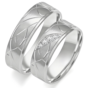 Vestuvinių žiedų gamyba - 6 mm su raštu ir deimantais (0,07 ct) (pora)
