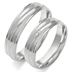 Vestuvinių žiedų gamyba – 5 mm su kalnų reljefu ir deimantu (0,015 ct) (pora)