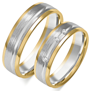 Vestuvinių žiedų gamyba - 6 mm su šilkinė matinė faktūra ir deimantais (0,06 ct) (pora)
