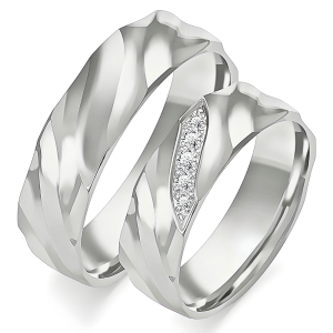 Vestuvinių žiedų gamyba - 6 mm su kopų reljefu ir deimantais (0,07 ct) (pora)