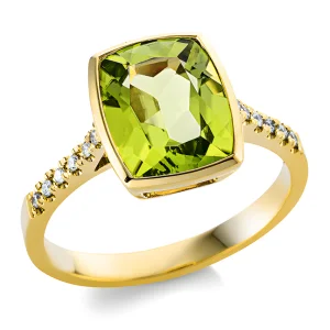 Modernne peridoot - kollasest kullast sõrmus peridoodi ja teemantidega (3.08 ct)
