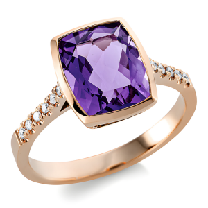 Modernus ametistas - geltono aukso žiedas su ametistu ir deimantais (2.88 ct)