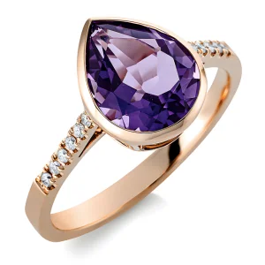 Ametistas - raudono aukso žiedas su lašo formos ametistu ir deimantais (2.38 ct)