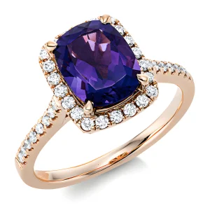 Prabangus ametistas - raudono aukso žiedas su ametistu ir deimantais (2.25 ct)