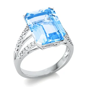 Ristkülikukujuline topaas - valgest kullast sõrmus topaasi ja teemantidega (8.95 ct)