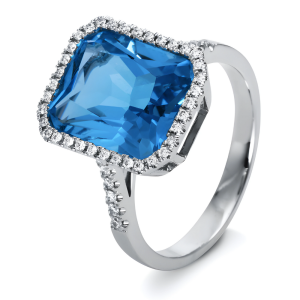 Topazas - balto aukso žiedas su stačiakampiu topazu ir deimantais (6.84 ct)