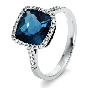 London Blue топаз — кольцо из белого золота с топазом и бриллиантами (1.35 ct)